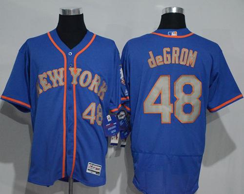 Mets #48 Jacob DeGrom Blue(Grey NO.) Flexbase Authentic Collection Stitched MLB Jersey